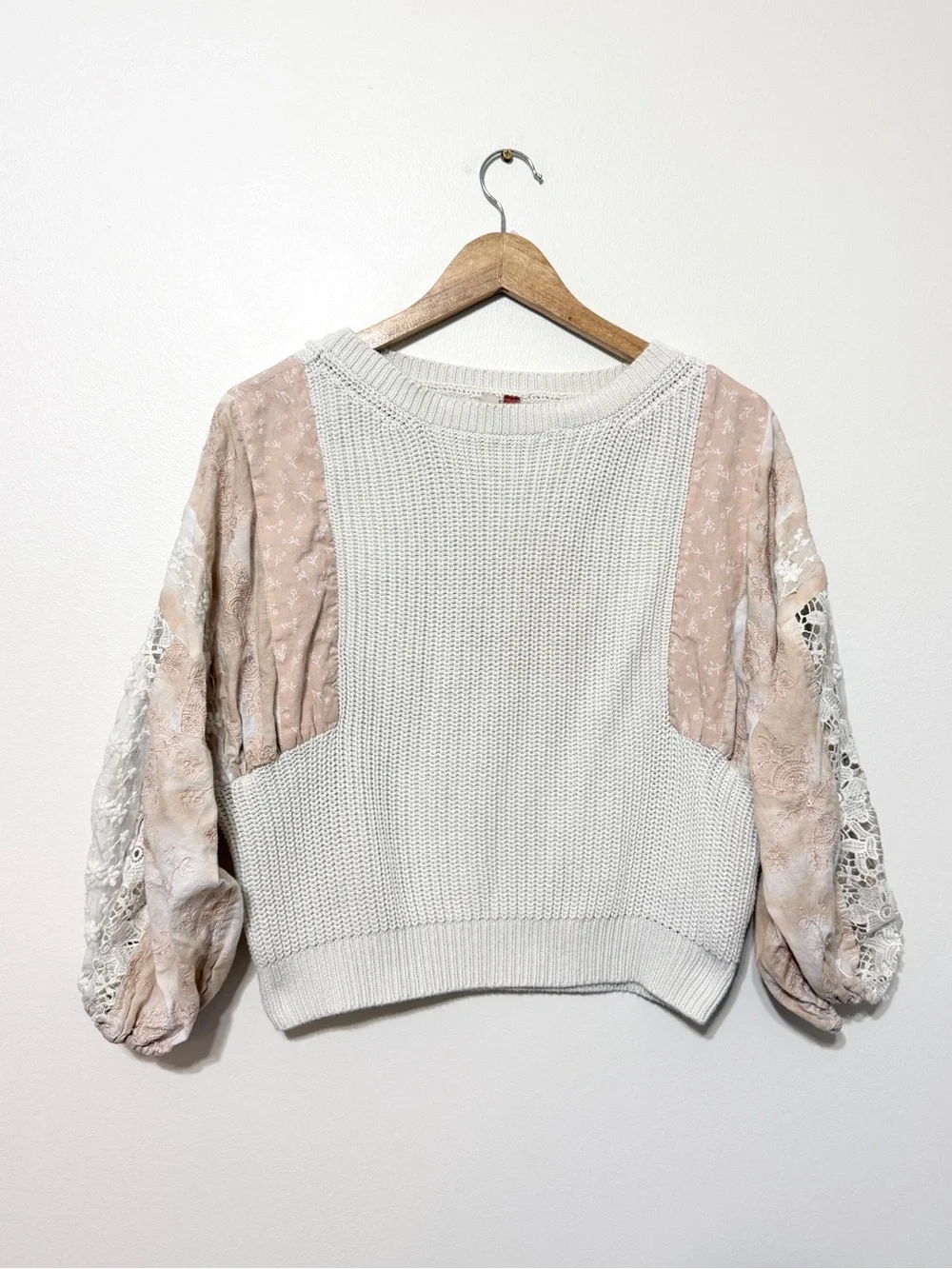 Anthropologie Pilcro Martine Peasant-Sleeve Sweater Boho Blush Medium Patchwork